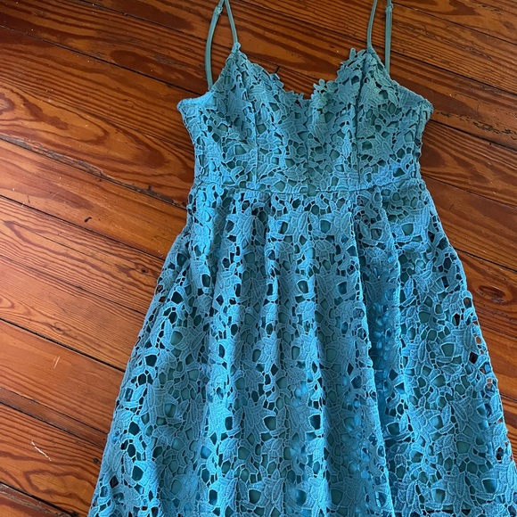 ASTR Lace A Line Midi Dress in Blue - Picture 2 of 4
